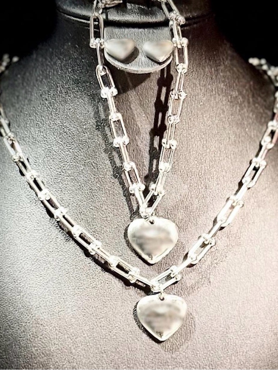 SterlingStyle Silver Heart Pendant Necklace And Bracelet Women Jewelry
